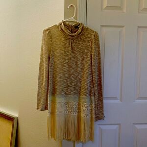 RYU Anthropologie fringe crochet sweater long dress size small